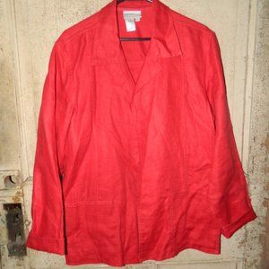 Coldwater Creek Linen Red Open Front Jacket Size L (LL-13)